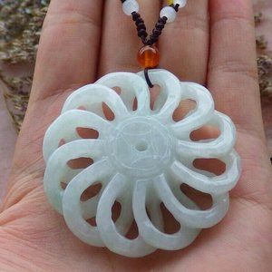 Certified Natural Myanmar Burma A Jade jadeite Coin Knotte Flower Circle Pendant